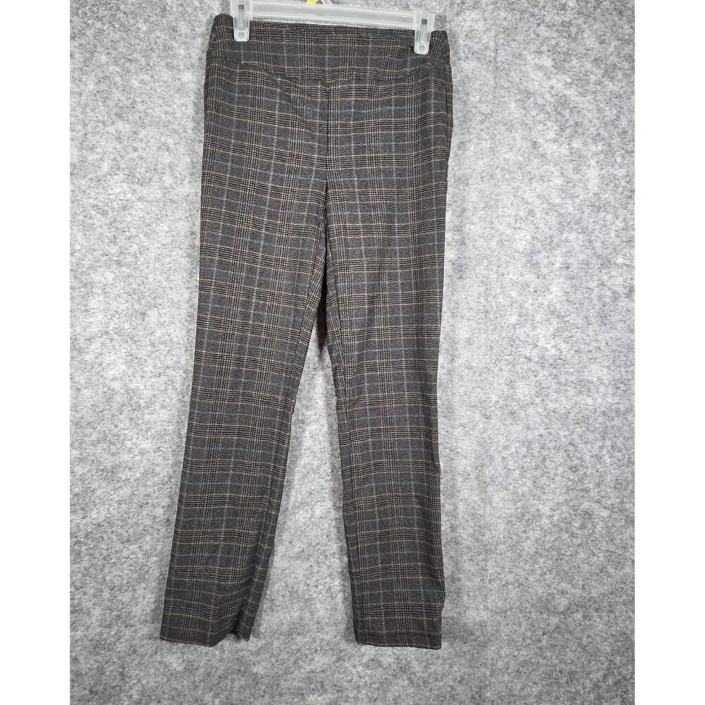 Tribal Women's Dress Pants Gray Plaid Knit Pull On Slim  Size 4 Office Work
